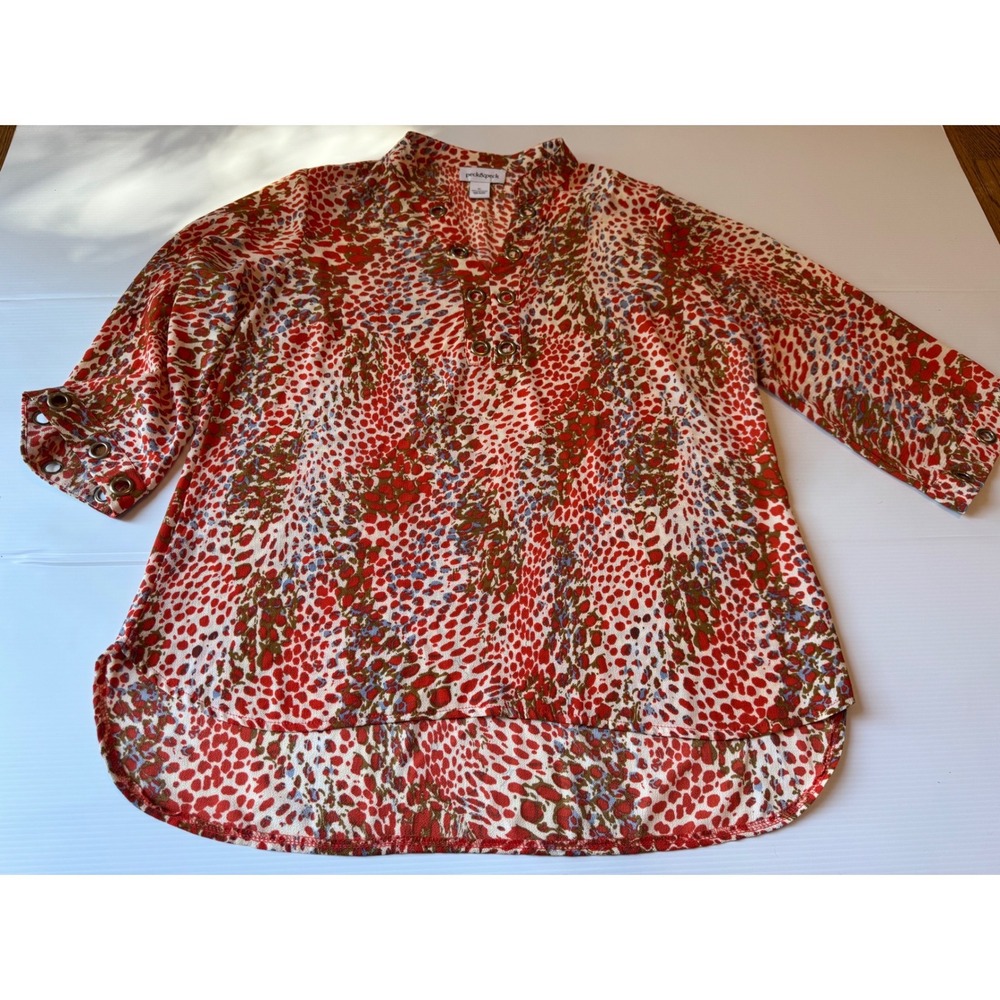 Peck & Peck Red Animal Print Grommet Tunic Blouse XL